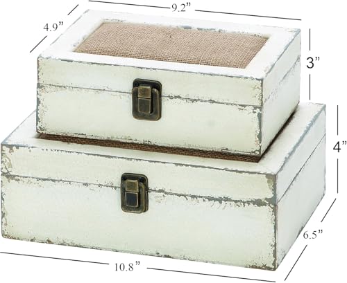 UPPER DECOR Rustic Ivory Decorative Storage Boxes with Lids Set of 2, Farmhouse Wooden Boxes for Home Decor, Keepsake Boxe...