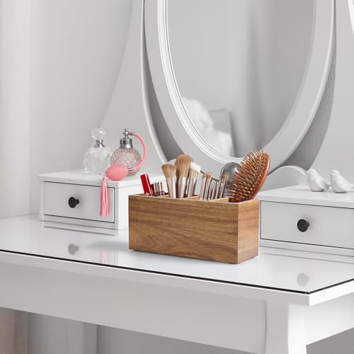 Bivvclaz Pencil Pen Holder for Desk, Acacia Wood Office Desk Organizers and Accessories with 4 Slots for Countertop, Makeu...