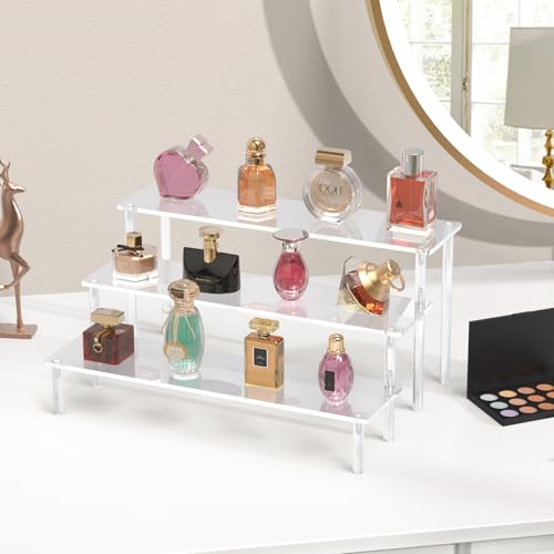 Aredpoook Acrylic Display Risers, 3 Tier Perfume Organizer Stand, Clear Cupcake Stand Holder, Large Shelf Risers for Figur...
