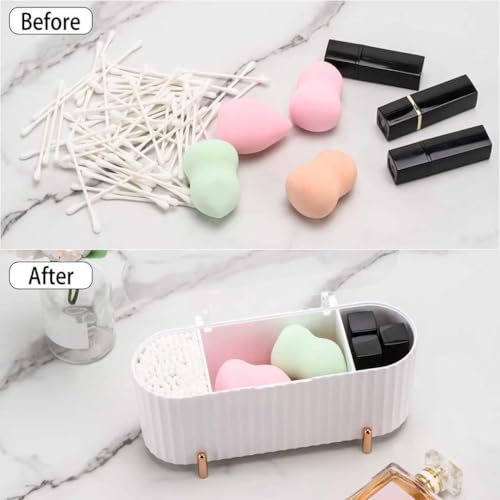 Tecbeauty Qtips Holder, 3 Grids Separate Cotton Swabs Ball Dispenser, Storage Box, Jar for Cotton Pads Bathroom Organizer ...