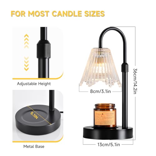 WELAISA Candle Warmer Lamp, Black Metal, Crystal Glass Shade, Electric Candle Melter with Adjustable Gooseneck, Smoke-Free...