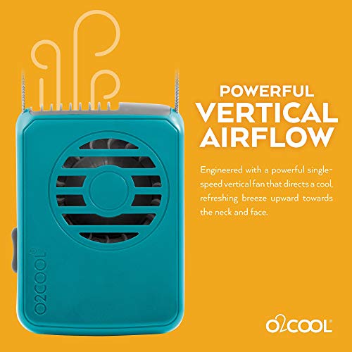 O2COOL Battery Powered Deluxe Necklace Fan For Personal Cooling With Adjustable Lanyard (Teal)