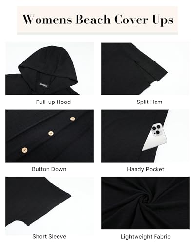 Bsubseach Womens Swimsuit Cover Up Shirt Button Down Short Sleeve Bathingsuit Coverups Hooded Beach Coverup With Pockets