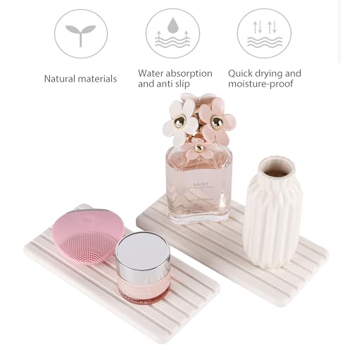 NiuYichee 2 PCS Water Absorbent diatomite Coasters, 8.3" x 4" Water Absorbing Stone Tray for Sink, Stone Drying mat for Ki...