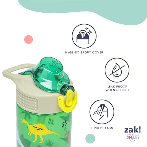 Zak Designs Dr. Seuss Sage Kids Water Bottle For School or Travel, 16oz Durable Plastic Water Bottle With Straw, Handle, a...