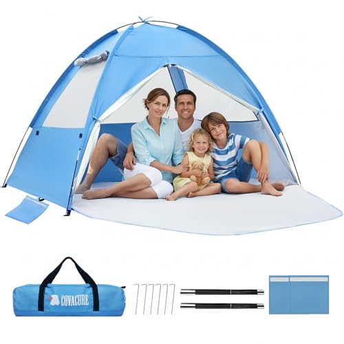 COVACURE 2026 New Upgraded Beach Tent Sun Shelter for 3-4 Person - UPF 50+ UV Protection Beach Shade, Waterproof & Lightwe...