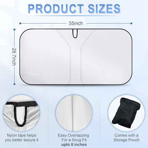 SINGARO 300T Universal Car Windshield Sun Shade, Foldable Reflective for Windshield & Window Shades with Overlapping Desig...