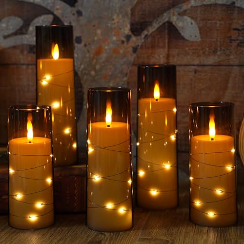 Eebuss Flameless Candles with Embedded Star String, Battery Operated LED Pillar Candles with Timer and Remote Control,Home...