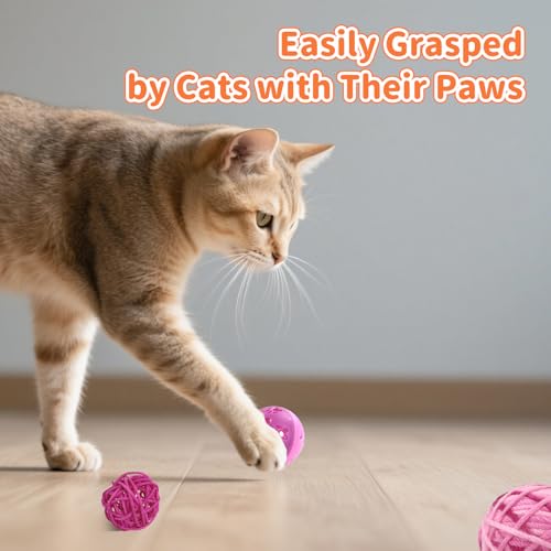Andiker 6Pcs Cat Toy Pack, Cats Toy Set with Crinkle Balls, Pet Bell Balls, Pet Mouse Toy and Rattan Ball Stimulate Cats H...