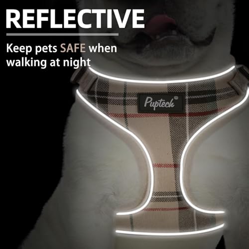PUPTECK Soft Mesh Dog Harness and Leash Set Pet Puppy Cat Adjustable Reflective Padded Vest No Pull Harnesses, Beige, S