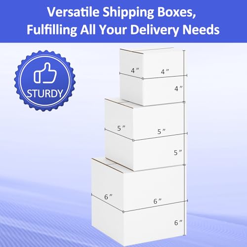 Eupako 12 Pack Small Shipping Boxes Assorted Sizes, 4x4x4 & 5x5x5 & 6x6x6 4 PCS Each Small Boxes, White Corrugated Box Mai...