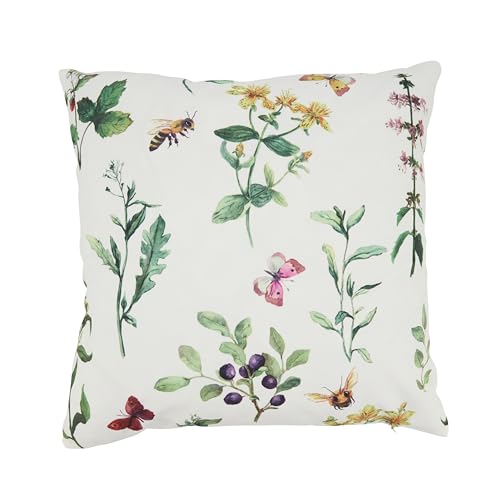 SARO LIFESTYLE Whimsical Bumble Bee Floral Outdoor Pillow with Poly Fill