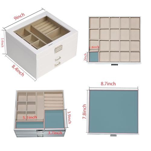 BOOVO Clear Lid Jewelry Box,3 Layers Jewelry Organizer Large Multi-Functional Jewelry Storage Box with 2 Drawers,Jewelry D...