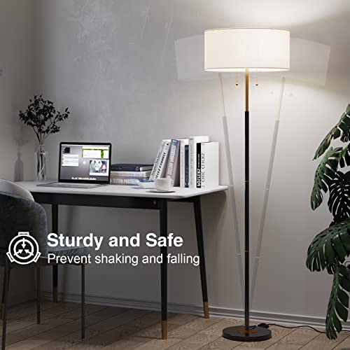 Karjoefar 2-Light Floor Lamp, Mid Century Floor Lamp with White Fabric Shade, Standing Lamp Tall Lamp for Living Room Bedr...