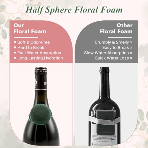 12 Pack Floral Foam Round, Green Mini Flower Holder Supplies Florist Form Blocks for Wine Bottle Decor, Wedding Birthday C...