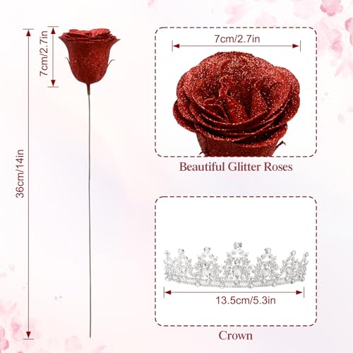 MEIVINES Glitter Roses Bouquet,Birthday Gifts for Women Mom,DIY Fake Flowers Bouquet with Birthday Stand-Up Signs,24 Red R...