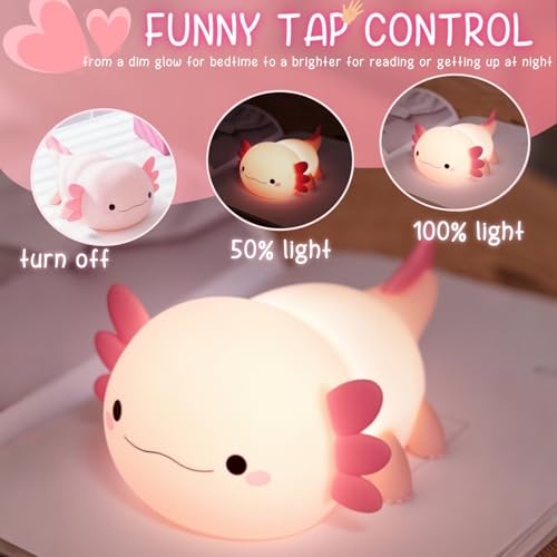 YR YRHH-PET Axolotl Cute Night Light, Kids Squishy Rechargeable Axolotl Lamp, Mom Mothers Day Gifts, Girl Bedside Animal N...