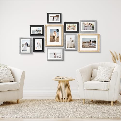 Povrgive Picture Frames, Made of Real Glass and Wooden Frame, Gallery Photo Frames Set of 10 for Collage Wall Decor, Multi...