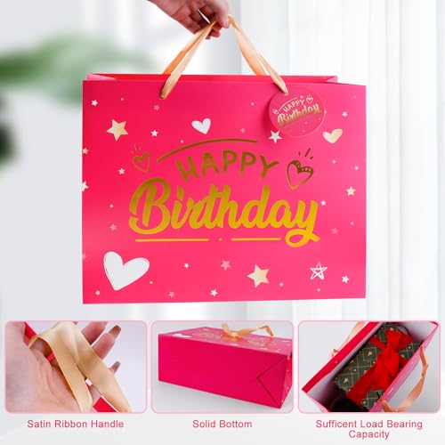 Yixiang Birthday Gift Bags,13 Inches Birthday Gift Bag with Tissue Paper and Greeting Card for Women,Girls