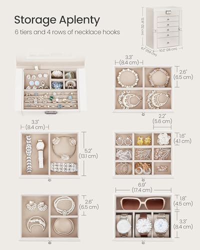 SONGMICS 6-Layer Jewelry Box Organizer with 5 Drawers, Jewelry Storage Case with Lock and Mirror, Large Storage Capacity, ...