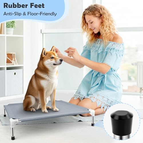 Elevated Cooling Dog Bed, Raised Outdoor Dog Bed for Medium Dogs, Portable Pet Cots with No-Slip Rubber Feet, Double Layer...