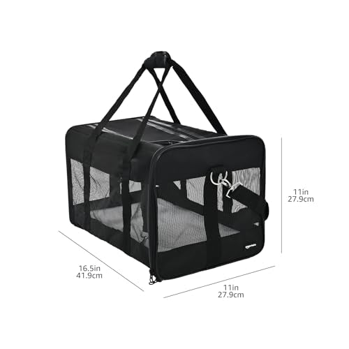 Amazon Basics Airline Approved Soft-Sided Mesh Pet Travel Carrier with Shoulder Strap, Portable, Washable Removable Fleece...