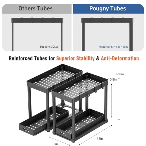 POUGNY 2 Pack Pull-Out Storage Organizers, Under Sink Organizer and Storage for Bathroom & Kitchen,Multi-Purpose Under Cab...