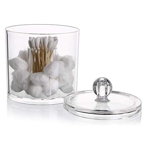 Hipiwe Cotton Ball and Swab Organizer with Lid Apothecary Acrylic Jar Makeup Qtip Organizer Bathroom Storage Canister Jar ...