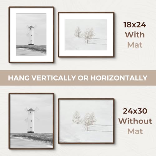 24x30 Picture Frame - Solid Walnut Wood Frames with HD Tempered Glass, Handcrafted Rounded Corner 24x30 Frame Matted to 18...