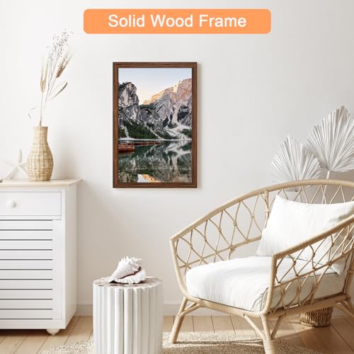 12x18 Wood Frame Brown, Rustic Natural Wooden 18x12in Poster Picture Frame, Distressed 12 x 18inch Woodgrain Gallery Photo...