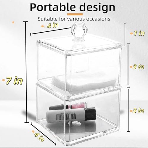 UShioart Stackable Square Acrylic Cotton Ball Holder Q-tip Holder Bathroom Swab Dispenser (Twin pack)