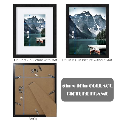 Hongkee 8x10 Black Picture Frames set of 3, Made of Wooden and Glass Photo frame - Displays Picture 5x7 with Mat or 8 x 10...