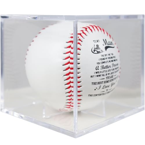 SYNGUCK Engraved Baseball Gift for Husband - You Complete Me Romantic Message - Clear Acrylic Display Case - Wedding, Anni...