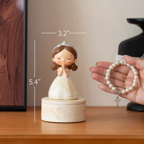 First Communion Gift Set for Girls - Resin Prayer Girl Figurine with Dove & Olive Branch Design, White Religious Keepsake ...