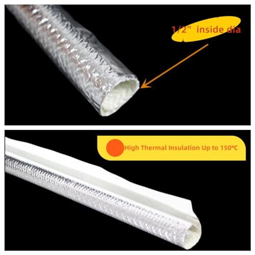 13mm - 1/2" Self Closed Aluminized Sleeve Heat Shield Protection Side Entry High Temp for Hoses, Wire Harnesses, Cables, A...