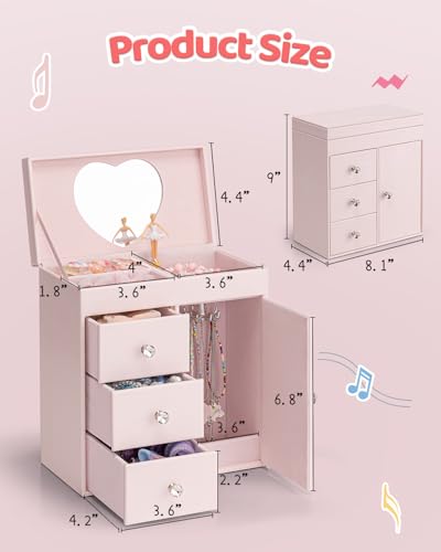Vlando Musical Jewelry Box for Girls - Valentines Day Gift for Kid - Large Kid Music Box with Ballerina for Birthday Bedro...