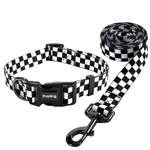 Ihoming Puppy Collar and Leash Set for Daily Outdoor Walking Running Training, Chess Board Design for Extra Small Boys Gir...