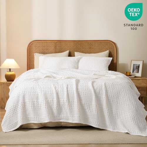 PHF 100% Cotton Waffle Weave Blanket King Size for Bed, Soft Lightweight & Breathable for Spring and Summer, All-Season Co...