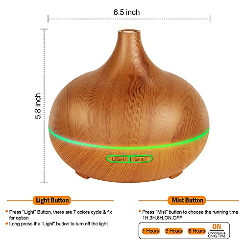 Aroma Diffuser for Essential Oils，550ml Aromatherapy Diffuser Ultrasonic Cool Mist Humidifier for Home with 7 Light Color...