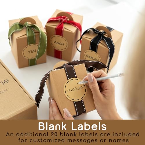 Small Gift Boxes with Ribbons & Stickers (20 Pack) 4.7” x 3.5” Brown Kraft Treat Boxes for Christmas Cookies, Candy, Decor...