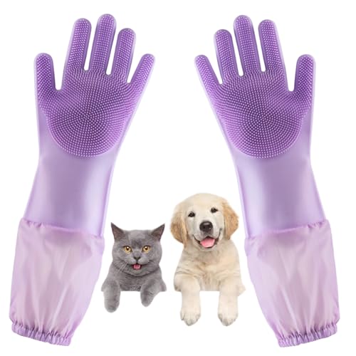GALYNA Dog Washing Gloves, Pet Grooming Gloves with Soft Brushes, Bathing and Massaging for Dogs and Cats, Silicone Heat R...