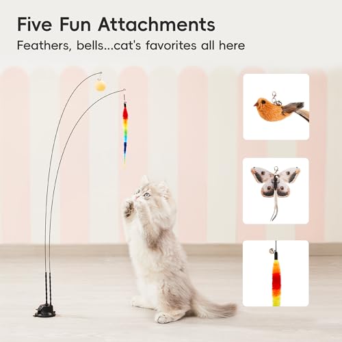 Potaroma Suction Cup Cat Wand Toys, Dual-Wand Interactive Kitten Toy for Indoor Cats with 5 Pcs Feathers Balls Attachment...
