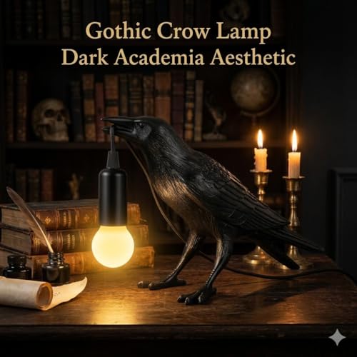 OVANUS Crow Lamp Gothic Decor, Raven Table Lamp with Adjustable Brightness, Dark Academia Aesthetic Night Light for Bedroo...