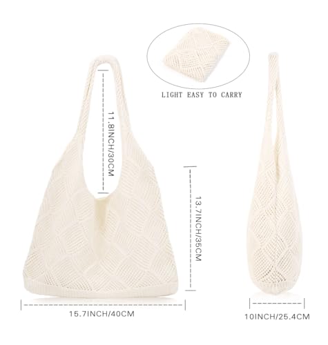 COOKOOKY Crochet Beach Tote bag Summer Beach Bag for Women Aesthetic Mesh Tote Bag Hippie Bag Knit Bag
