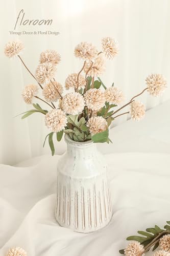Floroom 5pcs Beige Faux Silk Mums Artificial Flowers, Bulk Fake Small Mini Chrysanthemums with Stems for DIY Champagne Wed...