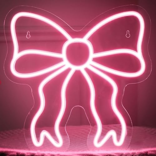 Retisee Pink Bow LED Neon Sign Bedroom Women Room Neon Light Sign Coquette Aesthetic Home Wall Preppy Dorm Beauty Room Sal...