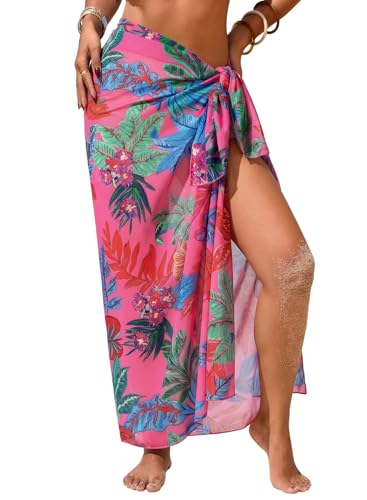 Herseas Women Sheer Sarong High Slit One Size Swimsuit Coverups 2026 Summer Floral Print Chiffon Wraps Beach Cover Up