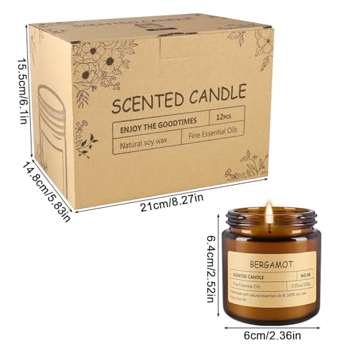 12 Pcs Scented Candles with Added Natural Essential Oils, 3.05oz, Suitable for Various Festivals, Parties, Yoga, and Home ...