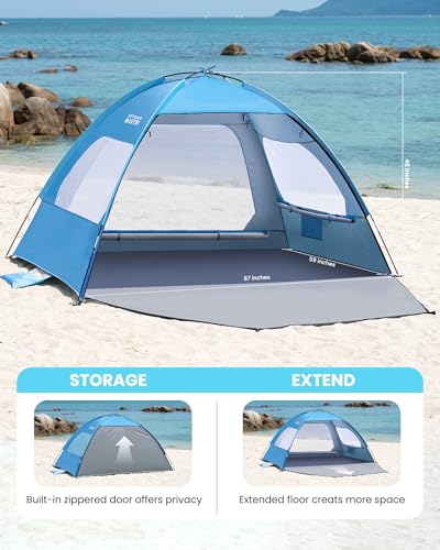 OutdoorMaster Beach Tent for 3/4/6/8 Person - Easy Setup Sun Shade Shelter, Portable Beach Shade Sun Canopy with UPF 50+ U...