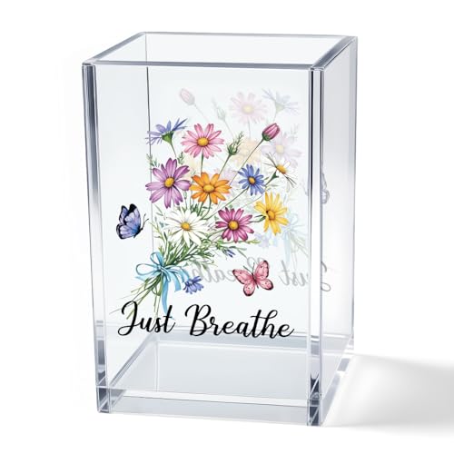 Vgrti Just Breathe Acrylic Cosmetic Pencil Pen Holder Cup, Hope Inspirational Makeup Brush Organizer Holder, Women Faith G...